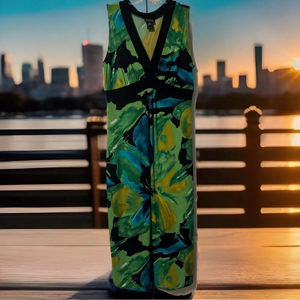 EnFocus Women-Floral Black/Blue/Green/Yellow-Maxi Dress-Size 14W-Worn Once - Picture 2 of 10